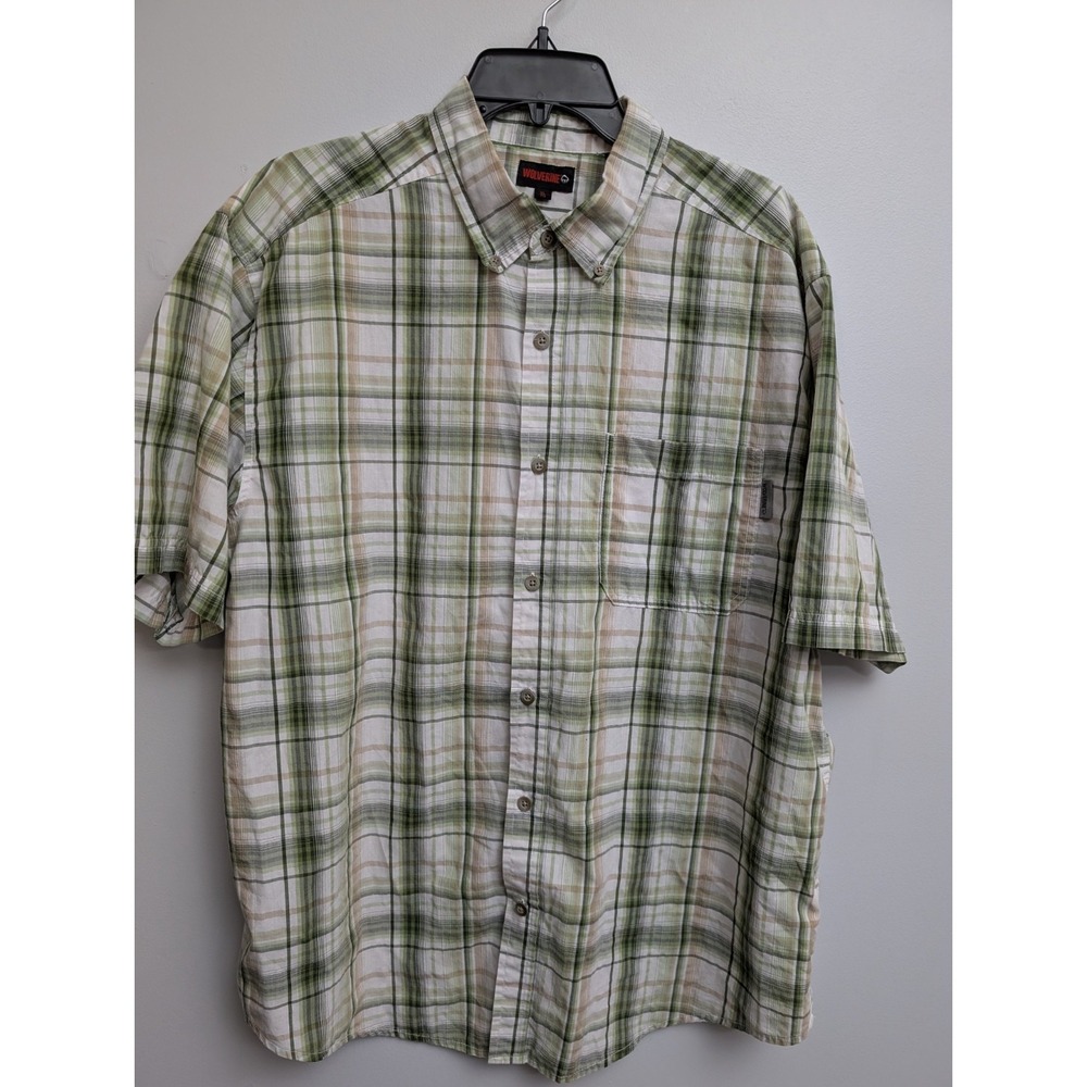 L3 Wolverine Shirt Mens XLarge Green Button Up Plaid Camp Outdoor Normcore Hike
